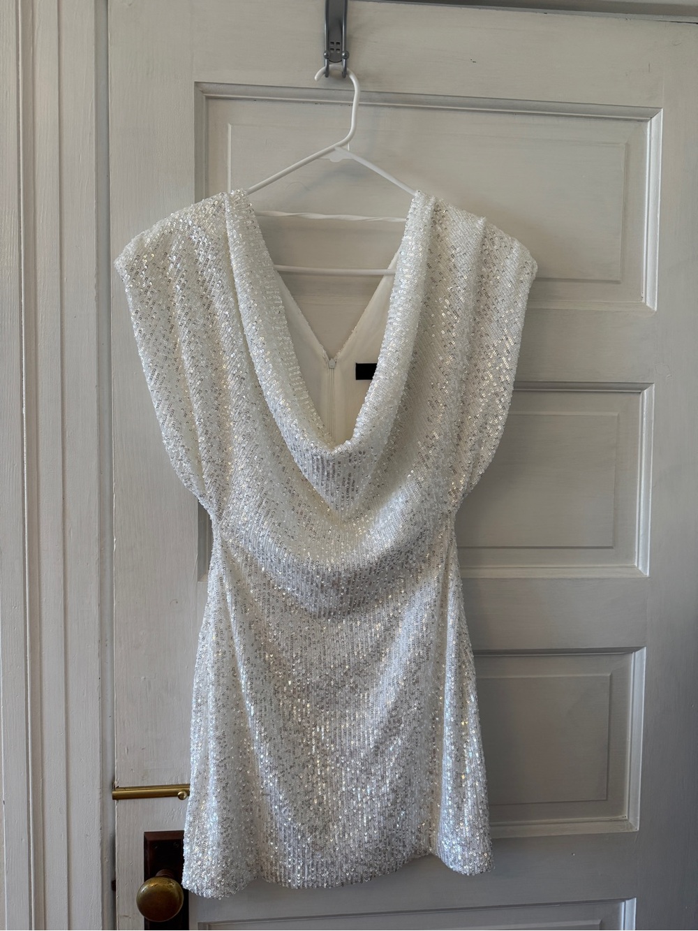 Zara White Sequin Cowl Neck Mini Dress